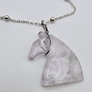 Vintage Horse pendant Carved Rock Crystal Equestrian Hand-carved VTG Gemstone